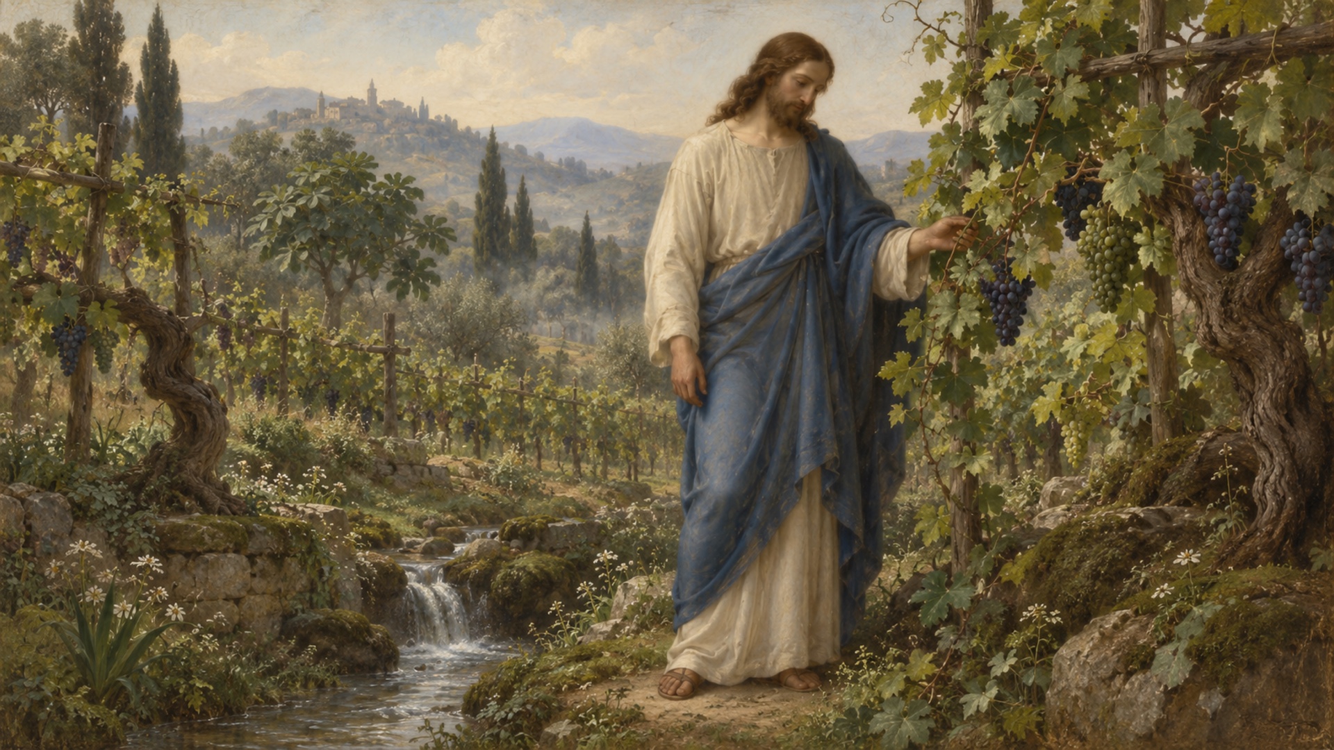 Jesus resting in a peaceful natural setting during a quiet time of Scripture meditation